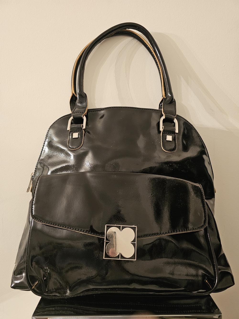 Liz Claiborne Black Patent Dome Tote